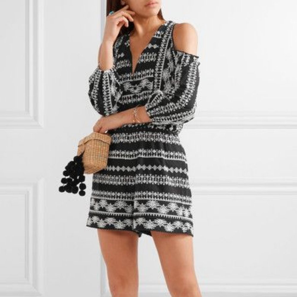 RACHEL ZOE Embroidered Off The Shoulder Romper